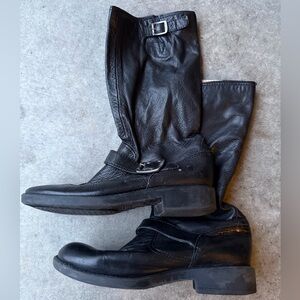 Frye Tall Black Leather Boots with Buckle
